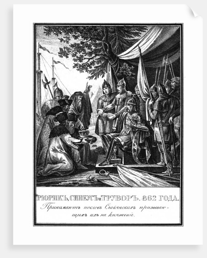 Rurik, Sineus and Truvor. The Invitation of the Varangians, 862 (From Illustrated Karamzin), 1836 by Boris Artemyevich Chorikov