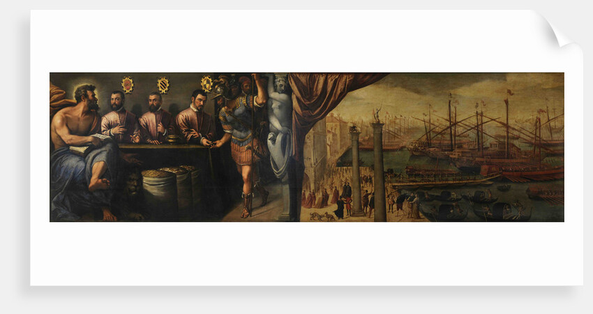 Saint Mark assists three Magistrates in recruiting the militia for the fleet, ca 1586 by Giulio Angolo Del Moro