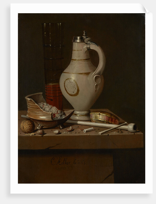 Still life with smoking utensils and beer mug, 1664 by Edwaert Collier