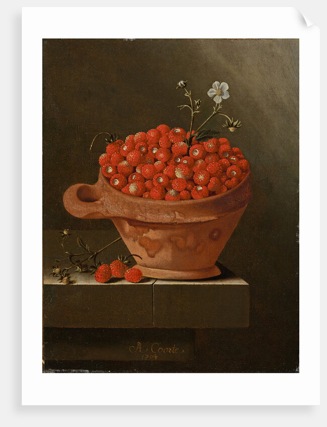 Still life with strawberries in a clay pot, 1704 by Adriaen Coorte