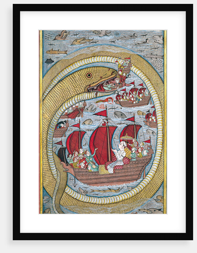Sea serpent swallows the royal fleet, 1670 by Indian Art