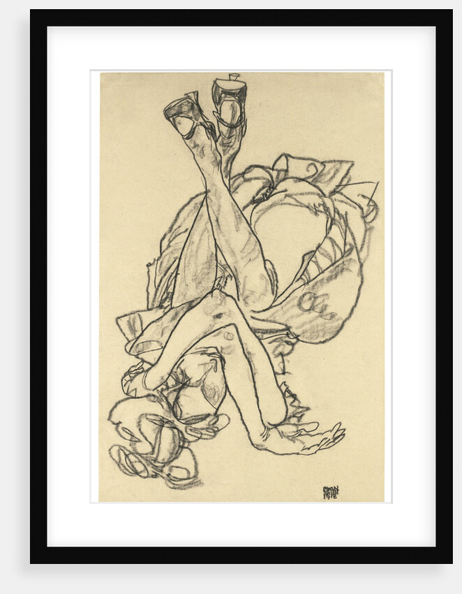 Girl lying on her back with crossed arms and legs, 1918 by Egon Schiele