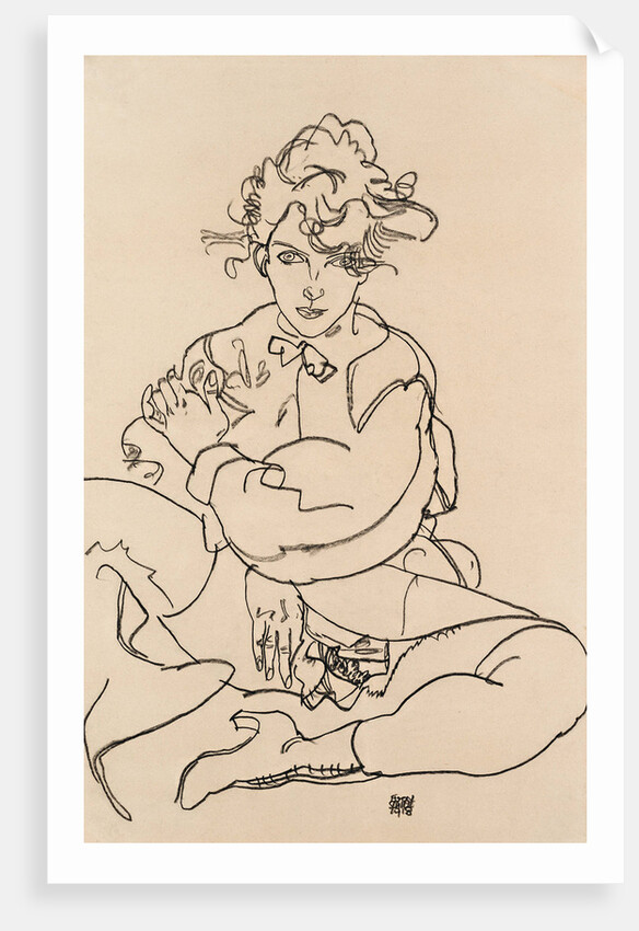 Girl sitting with spread legs, 1918 by Egon Schiele