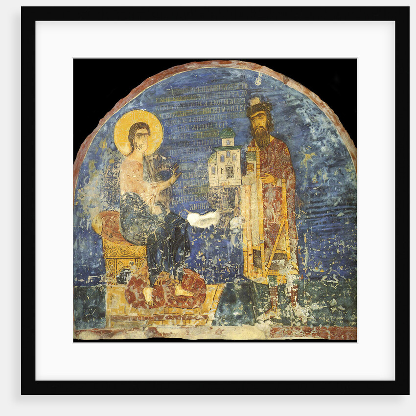 Grand Prince Yaroslav II Vsevolodovich with model of the Nereditsa Church before Christ, 12th centur by Ancient Russian frescos