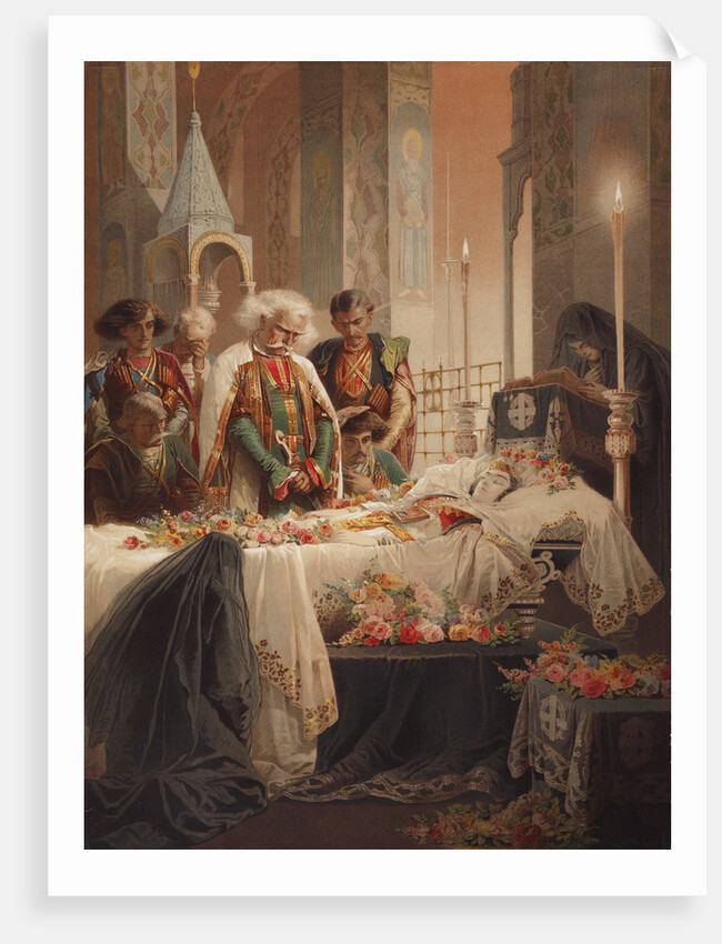 Tamara in the coffin. Illustration to the poem The Demon by Mikhail Lermontov, c. 1880 by Mihály Zichy