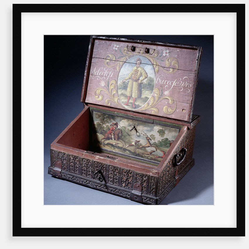 Wooden cash (or writing) box with poptrait of Peter the Greats son, ca. 1695 by Anonymous master