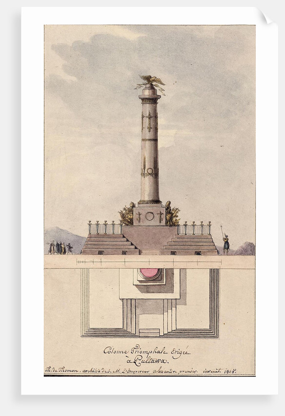 Design of the column commemorating centennial of the Battle of Poltava, 1805 by Jean François Thomas de Thomon