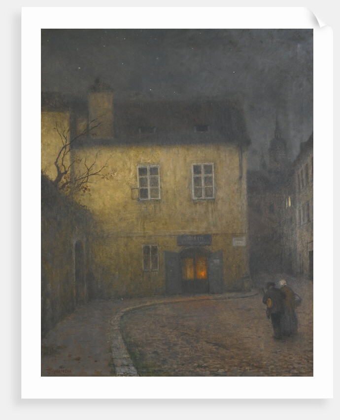 A street corner in Prague, c. 1900 by Jakub Schikaneder