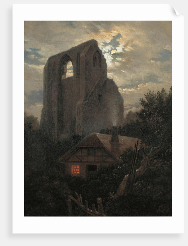 Ruins of the Eldena Monastery with cottage near Greifswald in Moonlight, 1820 by Carl Gustav Carus