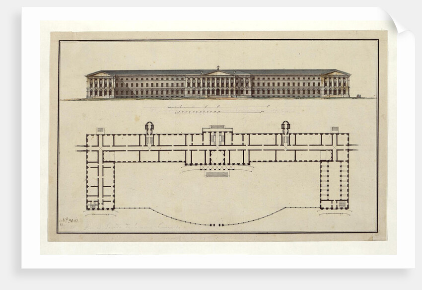 Project of Smolny Institute. The Main Facade and the Ground Floor Plan, 1806-1808 by Giacomo Antonio Domenico Quarenghi
