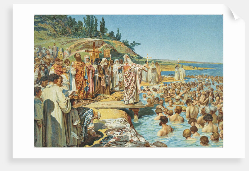 The baptism of the residents of Kiev in 988 by Klavdi Vasilyevich Lebedev