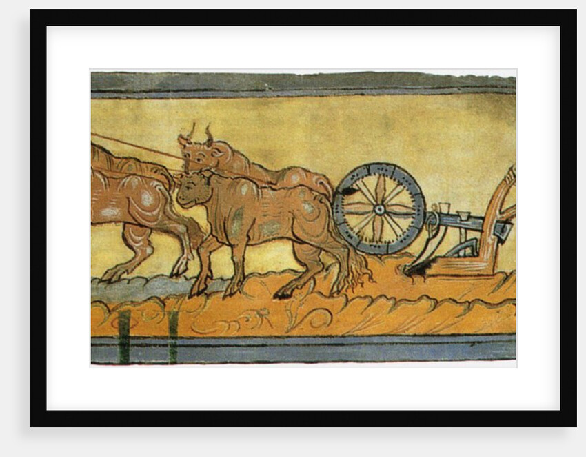 Peasants ploughing (Miniature from the Cotton MS Tiberius), 11th century by Anonymous