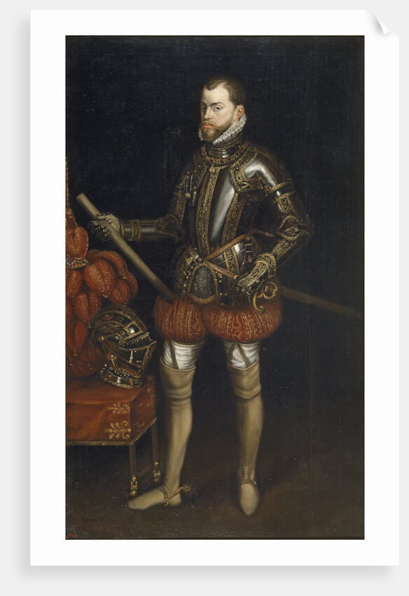 Portrait of Philip II in armour from the battle of Saint Quentin, Early 17th century by Anonymous