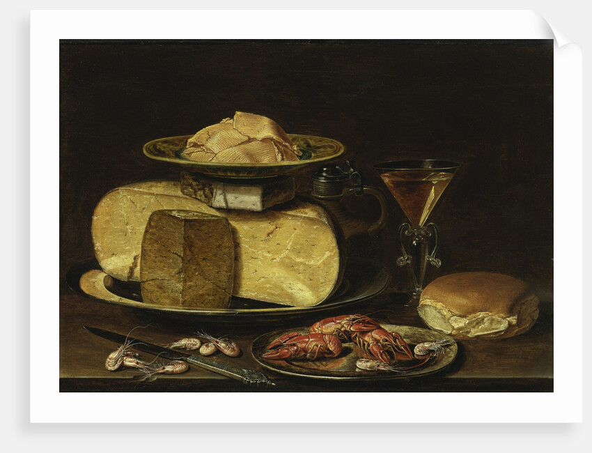 Still Life with Cheeses, Glas à la façon de Venise and crayfish on a pewter plate by Clara Peeters