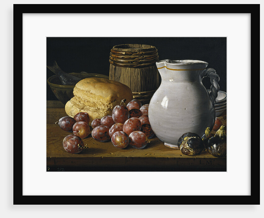 Still life with plums, figs, bread and jug, Second Half of the 18th century by Luis Egidio Meléndez