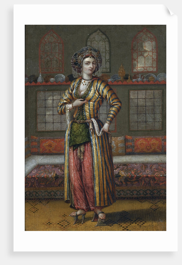 A noble lady of Constantinople wearing Hammam shoes by Jean-Baptiste Vanmour