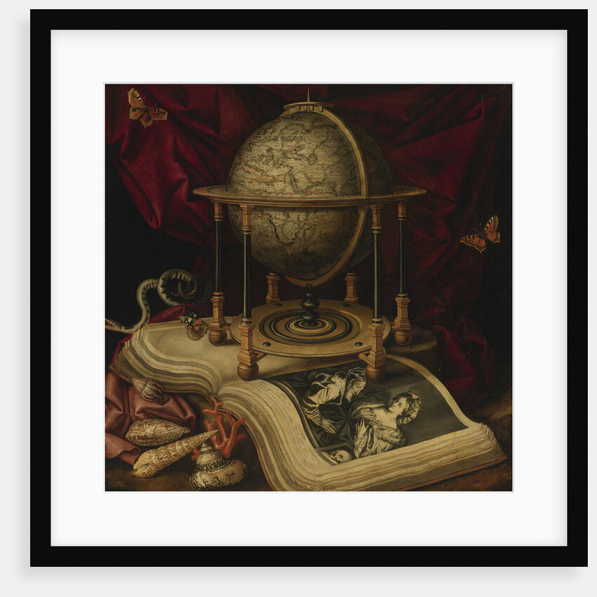 Vanitas Still Life with a Terrestrial Globe, a Book, Shells, a Snake and Butterflies by Carstian Luyckx