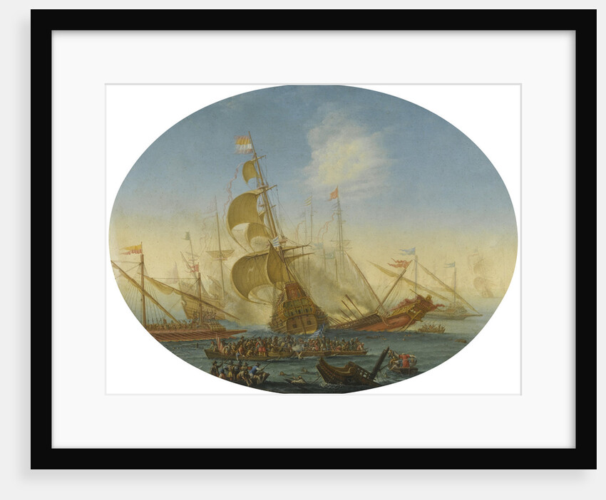 A naval battle between Turks and Christians by Orazio Grevenbroeck