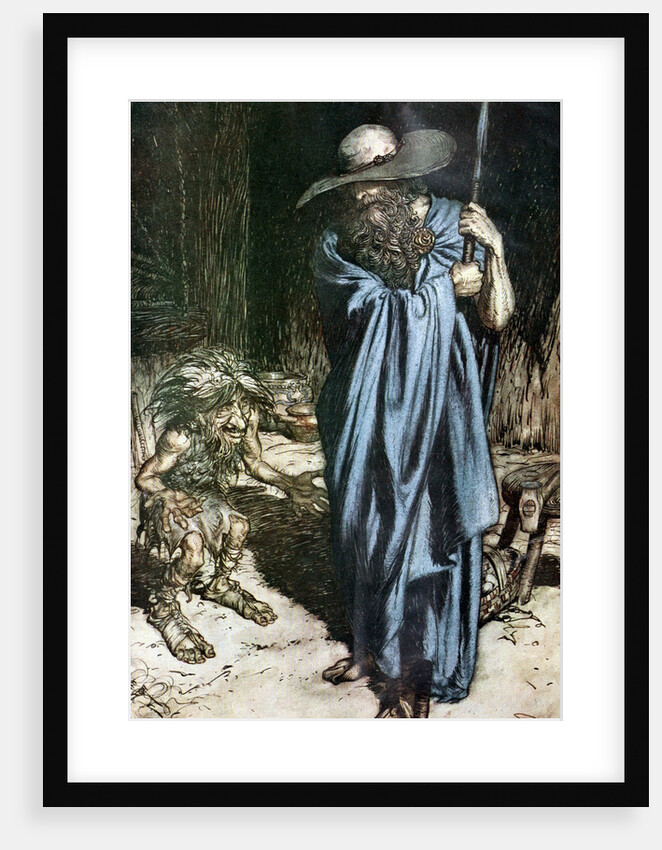 Mime and the Wanderer. Illustration for Siegfried and The Twilight of the Gods by Richard Wagner, by Arthur Rackham