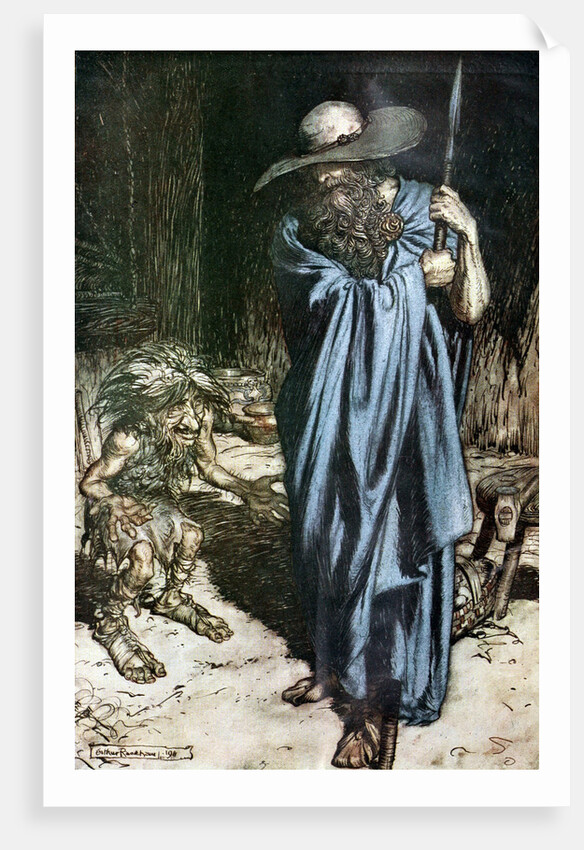 Mime and the Wanderer. Illustration for Siegfried and The Twilight of the Gods by Richard Wagner, by Arthur Rackham