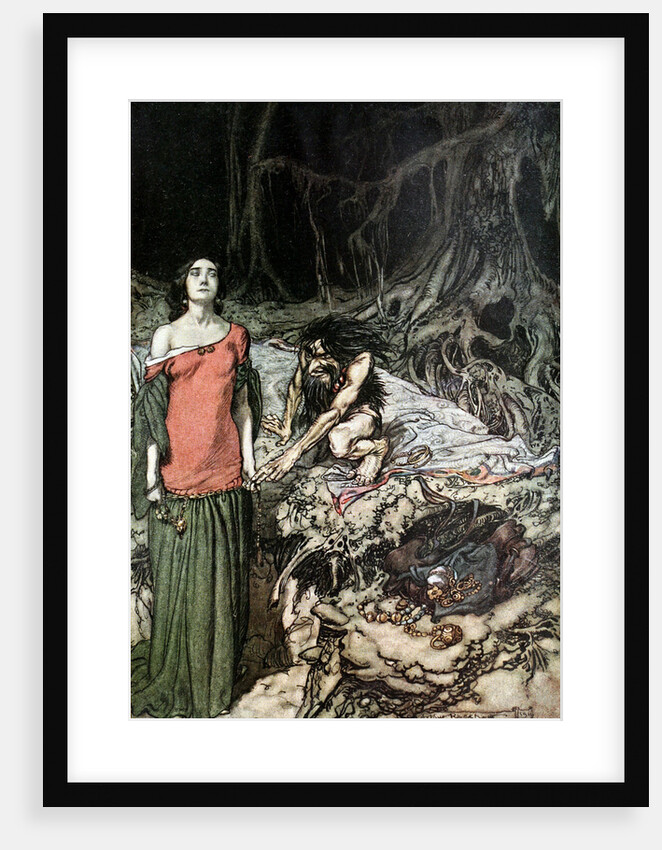The wooing of Grimhilde, the mother of Hagen. Illustration for Siegfried and The Twilight of the Go by Arthur Rackham