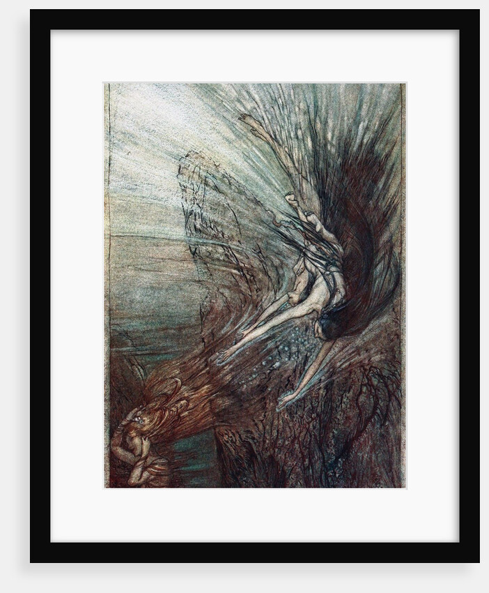 The frolic of the Rhinemaidens. Illustration for The Rhinegold and The Valkyrie by Richard Wagner, by Arthur Rackham
