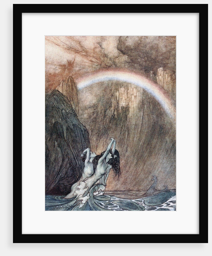 The Rhinemaidens bewail their lost gold. Illustration for The Rhinegold and The Valkyrie by Richar by Arthur Rackham