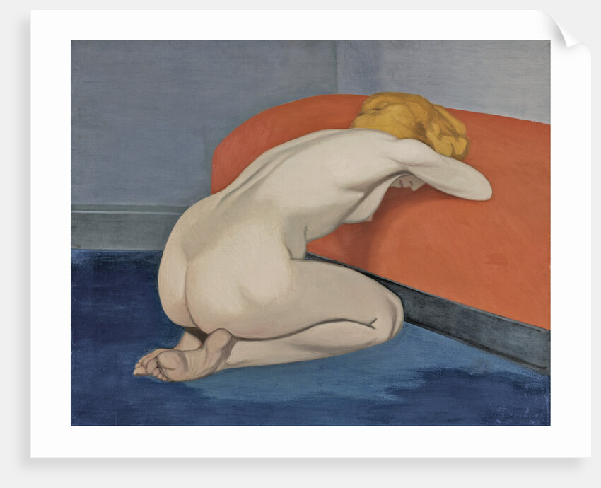 Naked woman kneeling in front of a red couch, 1915 by Felix Edouard Vallotton