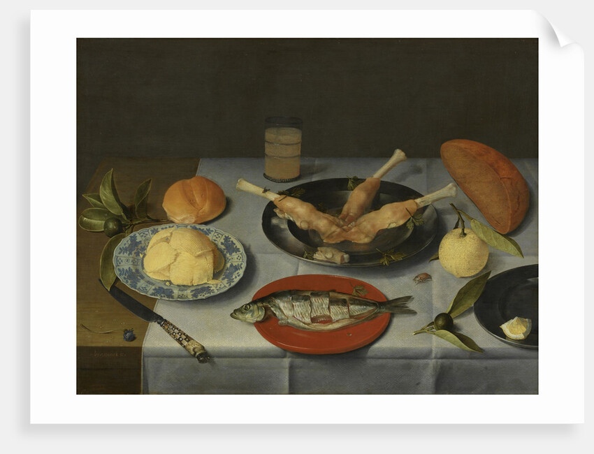 Breakfast with bread, cheese, fish and beer, c. 1615 by Jacob van Hulsdonck