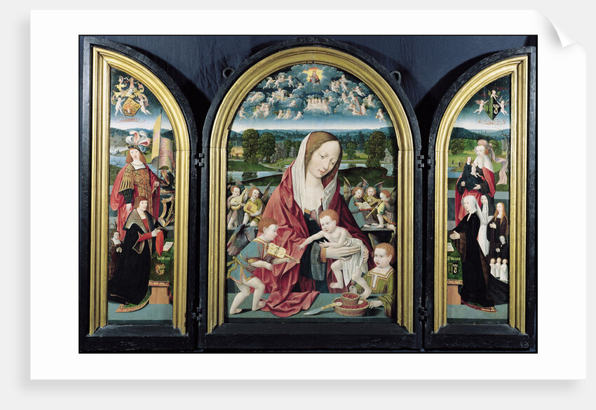 Virgin and Child with Music-Making Angels and the Sampsons-Coolen family, Triptych, 1500-1525 by Jacob Cornelisz van Oostsanen