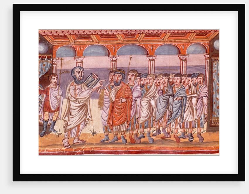 Moses receiving the tablets of law (Miniature from the Moutier-Grandval Bible), ca 830-ca 840 by Anonymous