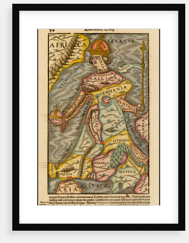 Europa regina (Queen Europe) From the Cosmographia, 1570 by Sebastian Münster