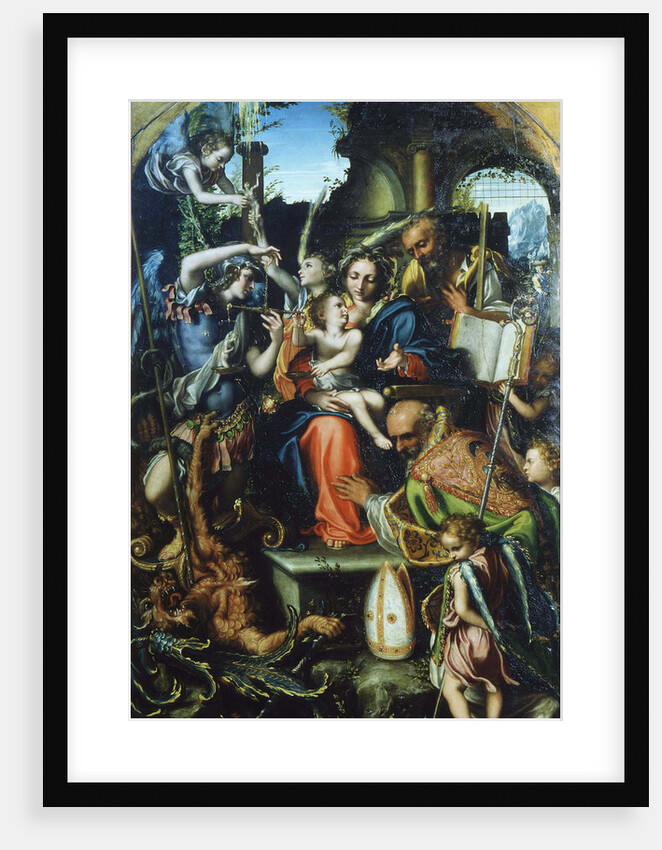 Holy Family with Saint Michael the Archangel and the Devil Contending for Souls, Saint Bernhard and by Giorgio Gandini del Grano