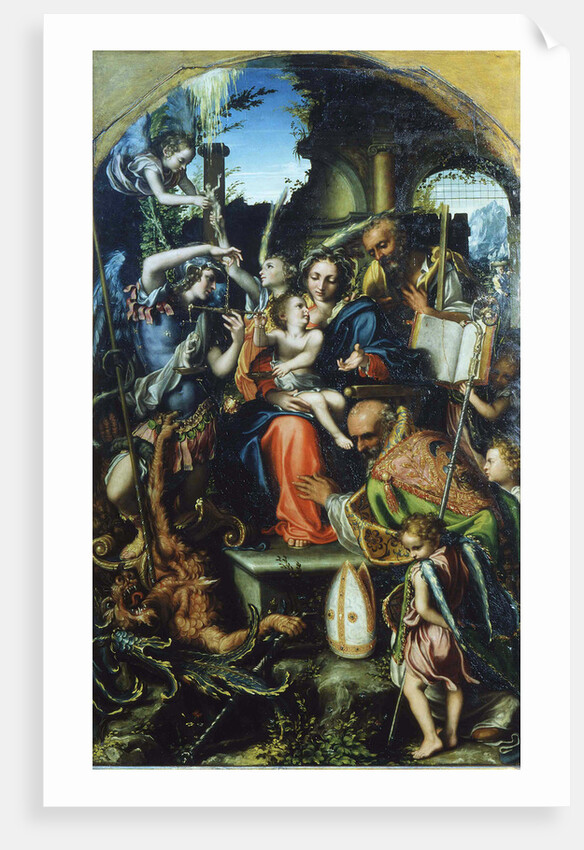 Holy Family with Saint Michael the Archangel and the Devil Contending for Souls, Saint Bernhard and by Giorgio Gandini del Grano