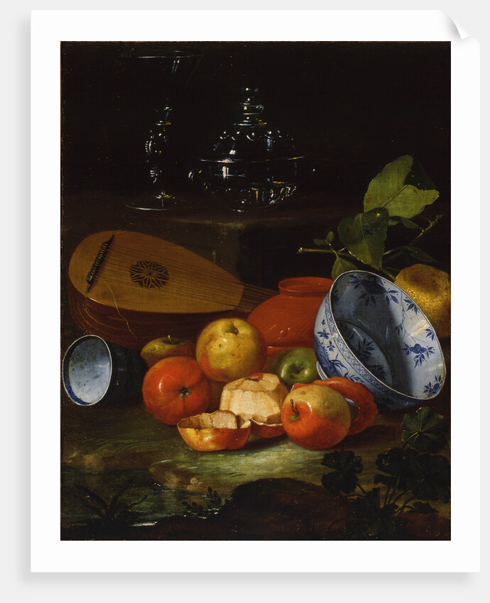 Mandolin, cup and bowl, porcelain, apples, 1706 by Cristoforo Monari