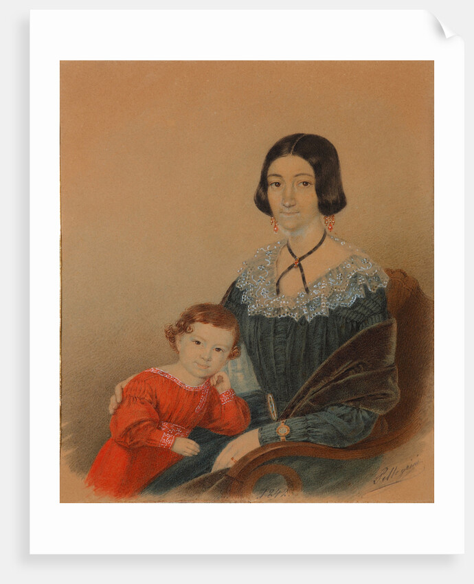 Portrait of Maria Prokhorovna Krivtsova with son Alexander, 1841 by Anonymous