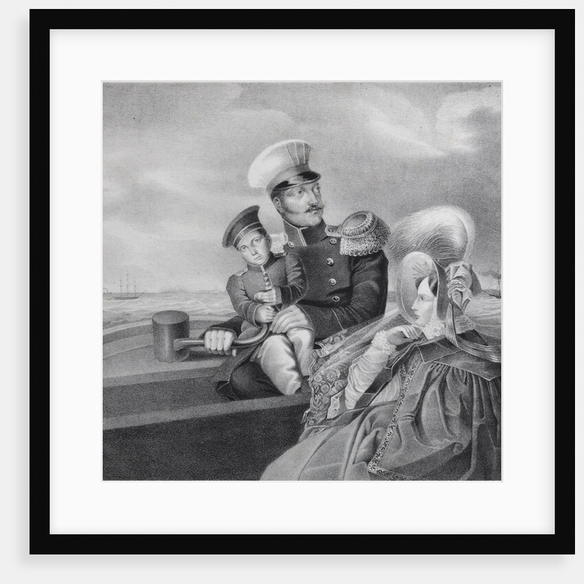 Emperor Nicholas I and Empress Alexandra Fyodorovna with son Konstantin Nikolaevich on a boat trip, by Anonymous