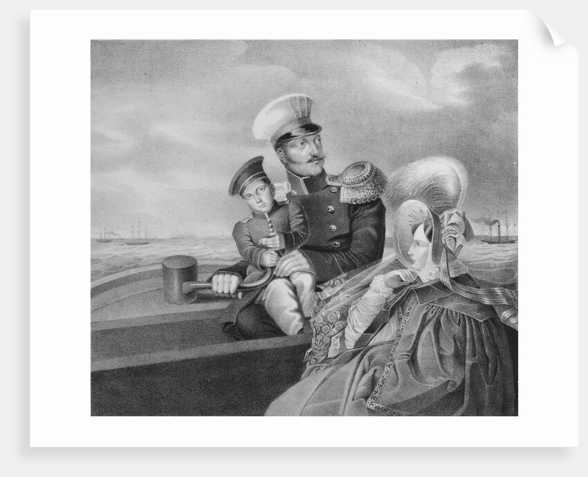 Emperor Nicholas I and Empress Alexandra Fyodorovna with son Konstantin Nikolaevich on a boat trip, by Anonymous