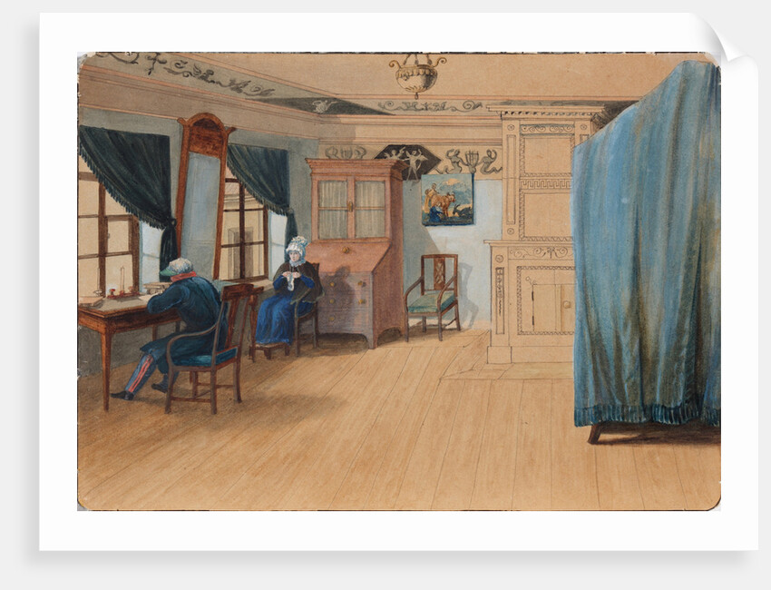 Bedroom Interior. Count Yegor Frantsevich Kankrin at his desk, 1820s by Anonymous