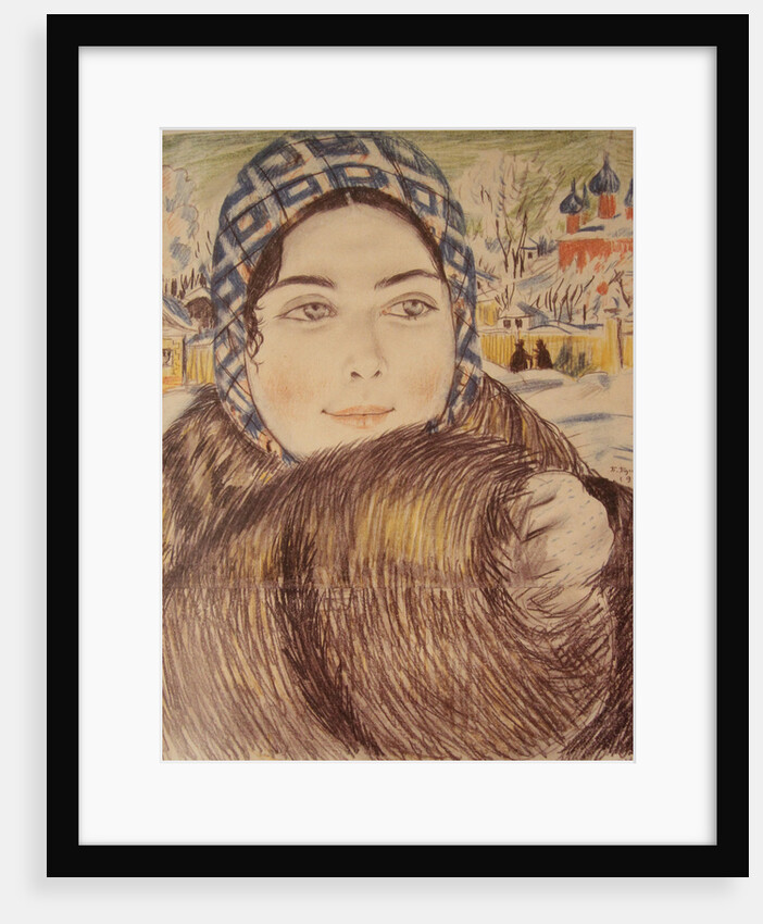A young merchants wife in the a checkered scarf, 1919 by Boris Michaylovich Kustodiev