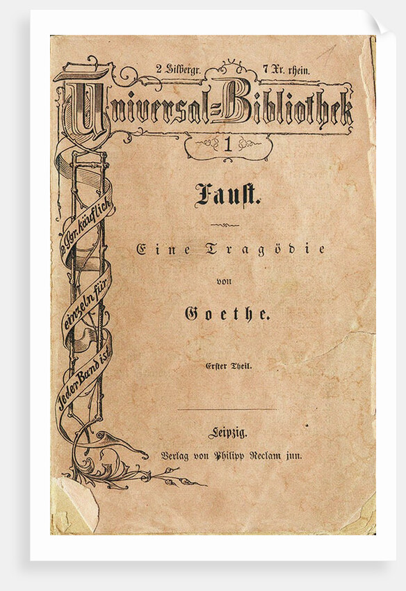 Goethes Faust I, the first volume of Reclams Universal Library, appeared on November 10, 1867, 1 by Anonymous master