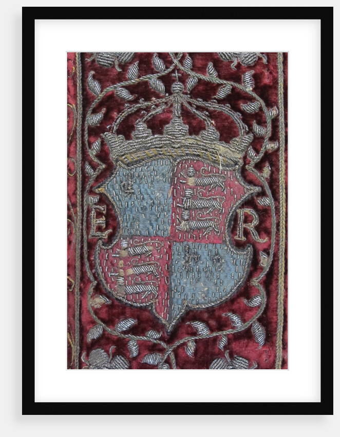 Embroidered velvet binding on John Udalls Sermons with the arms of Elizabeth I, 1596 by Anonymous master