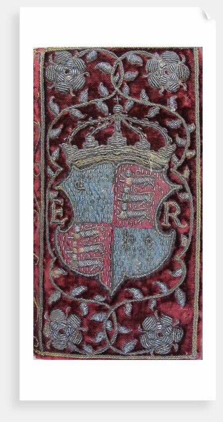 Embroidered velvet binding on John Udalls Sermons with the arms of Elizabeth I, 1596 by Anonymous master