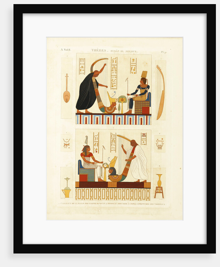 Paintings of two harpers in the tomb of Pharaoh Ramesses III in the Valley of the Kings by André Dutertre
