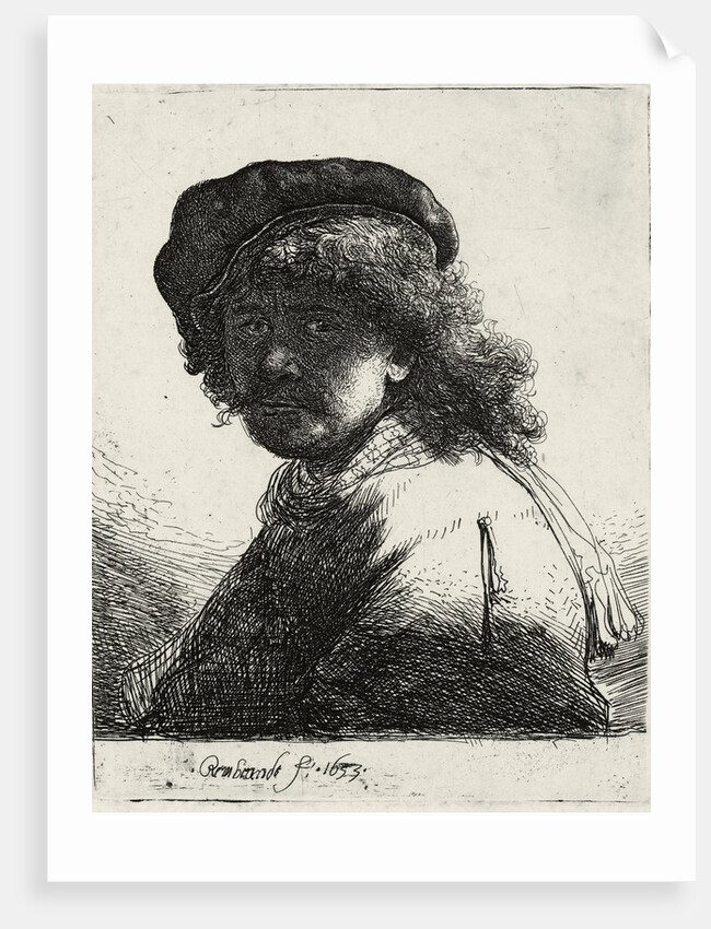 Self-Portrait in a Cap and Scarf with the Face Dark, 1633 by Rembrandt van Rhijn