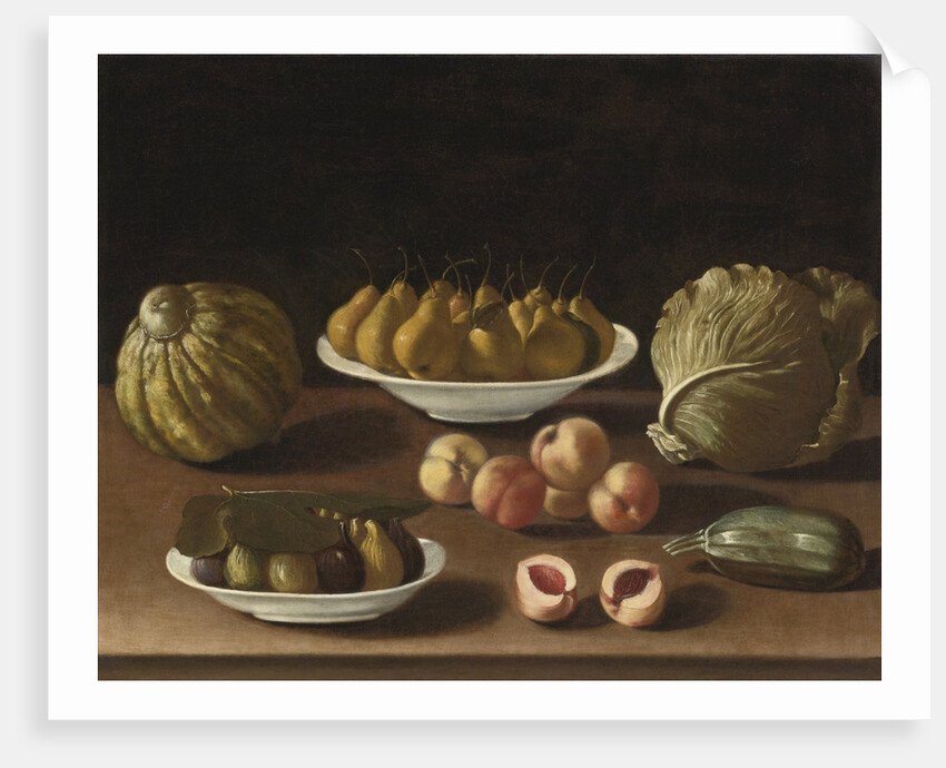 Still life with pears, peaches, figs, a melon, cabbage and marrow by Paolo Antonio Barbieri