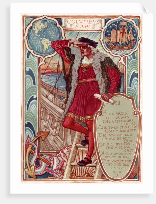 Christopher Columbus. From: Columbias Courtship: A Picture History of the United States, 1893 by Walter Crane