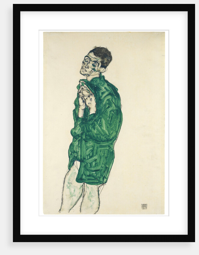 Self-portrait in green shirt with eyes closed, 1914 by Egon Schiele