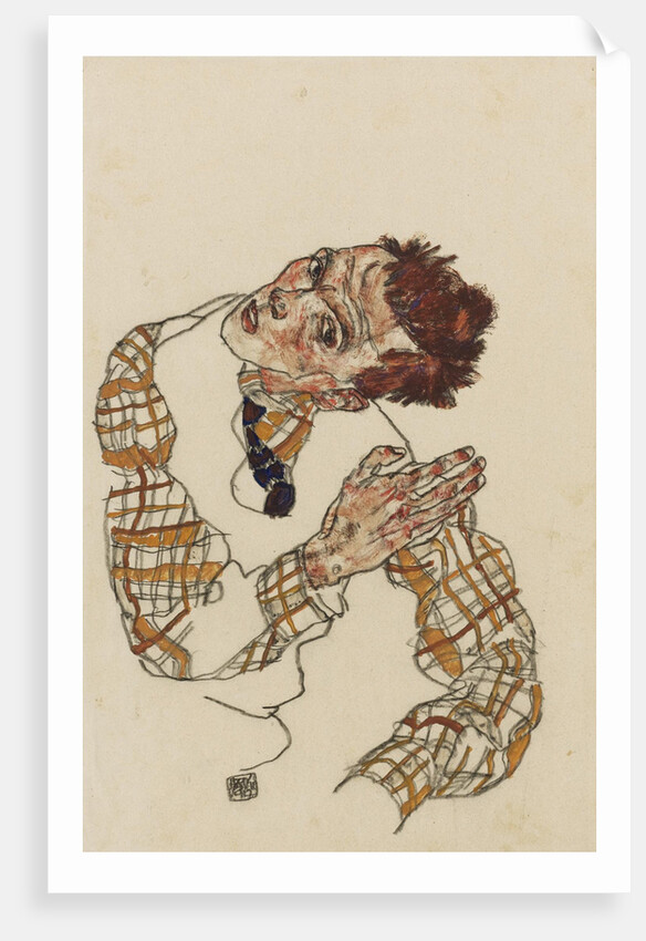 Self-portrait with checkered shirt, 1917 by Egon Schiele