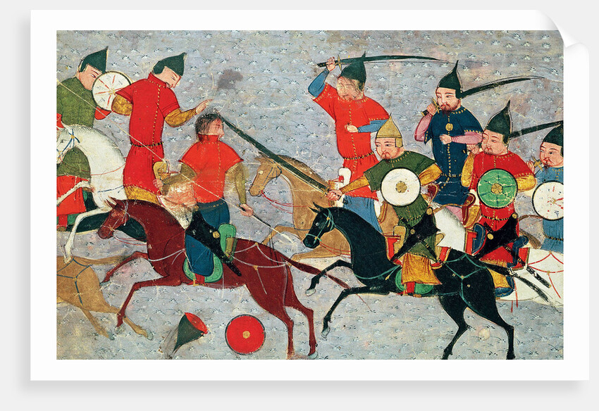 Ghenghis Khan in combat. Miniature from Jami al-tawarikh (Universal History), ca 1430 by Anonymous